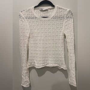 Zara White Textured Lace Blouse